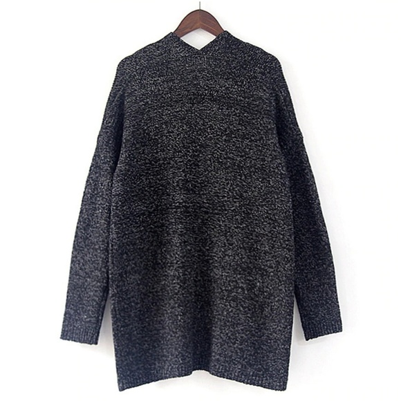 Black Long Knit Cardigan Sweater w/ Pockets - Picture 3 of 4